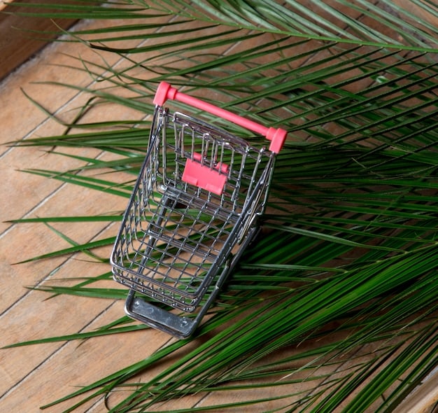A shopping basket filled with groceries, with price tags showing rising costs. The setting is a typical Mexican market.