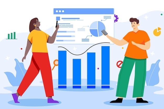 Illustration of two people making an excel chart to organize their financial investments.