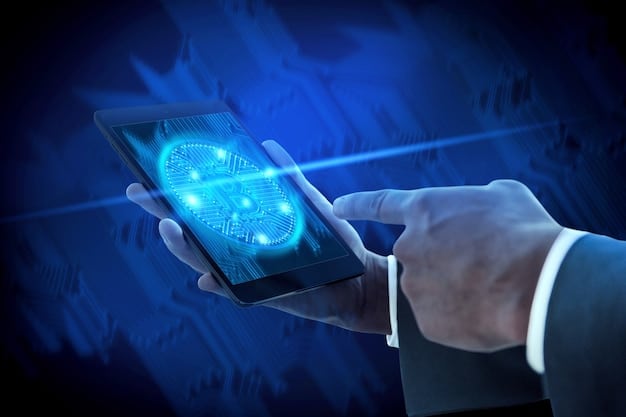 A person secures a digital lock on a smartphone with financial apps displayed in the background, symbolizing secure banking and financial practices.