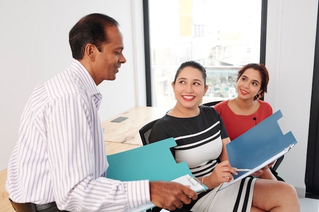 A diverse group of young Mexicans discussing insurance options with a friendly advisor in a modern office setting. The scene is bathed in natural light, fostering a sense of trust and accessibility. Graphs and charts showcasing financial data are visible in the background, subtly indicating the importance of informed decision-making.
