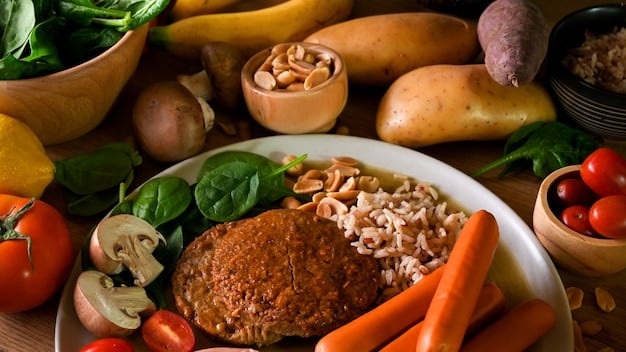 A well-balanced plate of food, featuring colorful vegetables, lean protein, and whole grains. The image represents the importance of a healthy diet for mental and physical well-being.