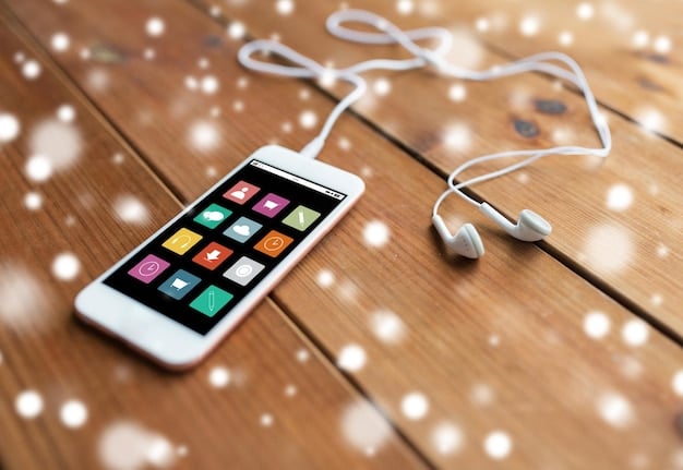 A collection of app icons related to meditation on a smartphone screen, along with headphones.