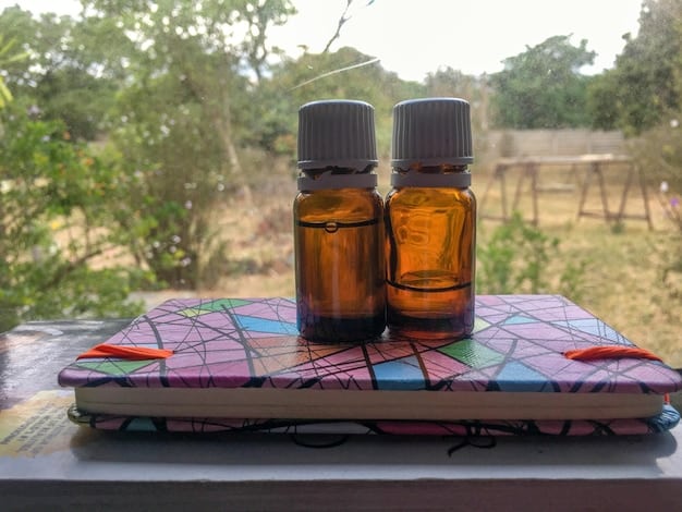 Different types of Mexican essential oils (e.g., Lavender from Baja California, orange from Veracruz) displayed next to soy wax flakes, on a colorful Mexican textile background.