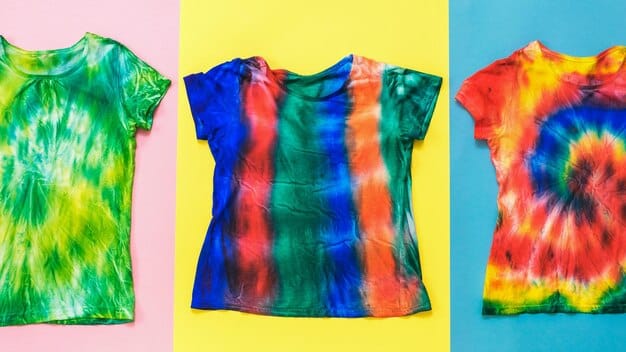 A collage showcasing different designs of t-shirt bags: one with a tie-dye pattern, one with a screen-printed graphic, and one with embroidered details.
